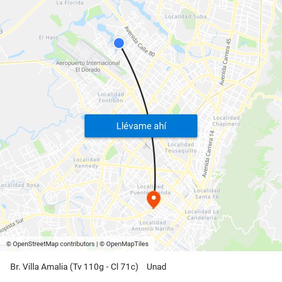 Br. Villa Amalia (Tv 110g - Cl 71c) to Unad map