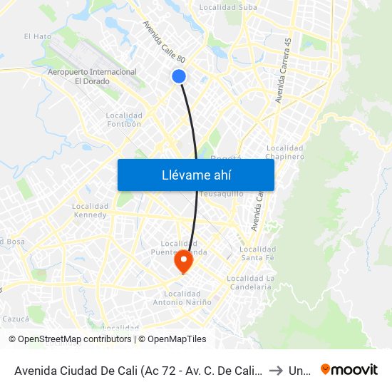 Avenida Ciudad De Cali (Ac 72 - Av. C. De Cali) (C) to Unad map