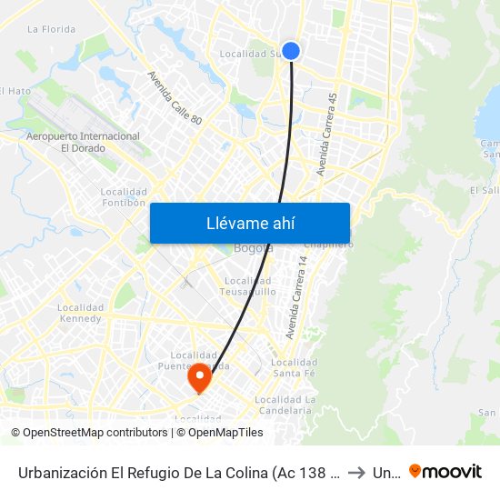 Urbanización El Refugio De La Colina (Ac 138 - Av. Boyacá) to Unad map