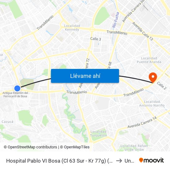 Hospital Pablo VI Bosa (Cl 63 Sur - Kr 77g) (A) to Unad map