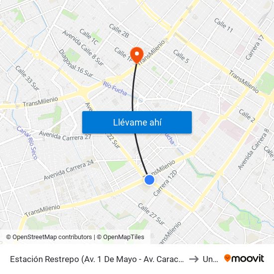 Estación Restrepo (Av. 1 De Mayo - Av. Caracas) (A) to Unad map