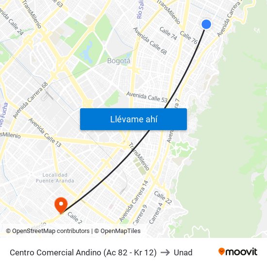 Centro Comercial Andino (Ac 82 - Kr 12) to Unad map