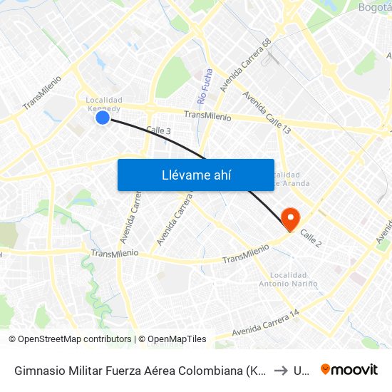 Gimnasio Militar Fuerza Aérea Colombiana (Kr 78k - Cl 6 Sur) to Unad map