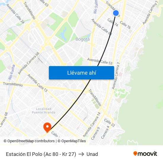 Estación El Polo (Ac 80 - Kr 27) to Unad map