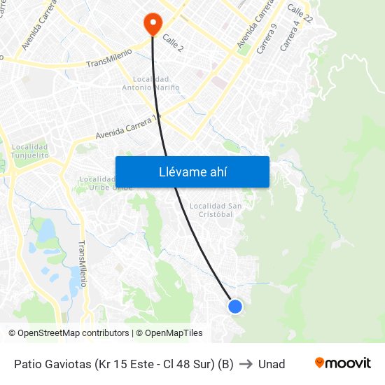 Patio Gaviotas (Kr 15 Este - Cl 48 Sur) (B) to Unad map