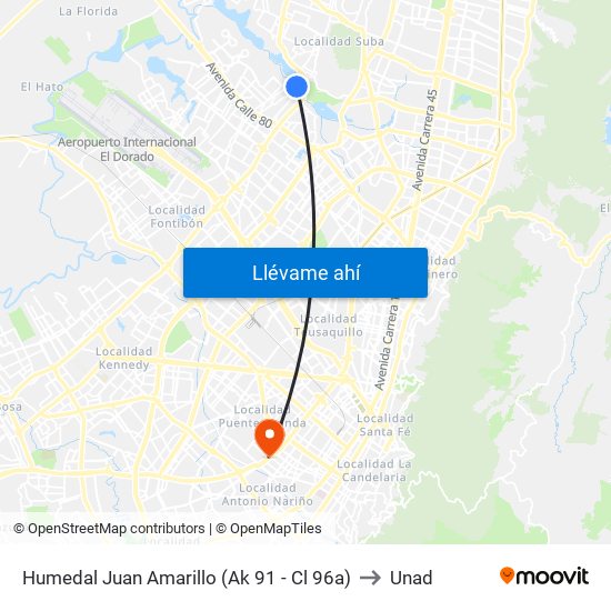 Humedal Juan Amarillo (Ak 91 - Cl 96a) to Unad map