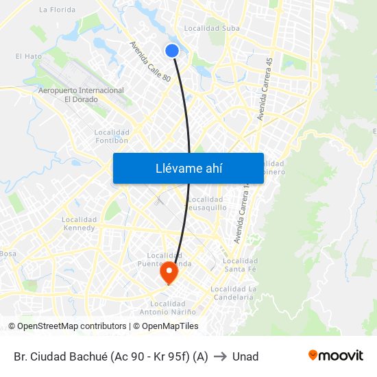 Br. Ciudad Bachué (Ac 90 - Kr 95f) (A) to Unad map