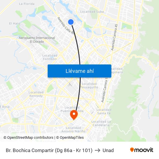 Br. Bochica Compartir (Dg 86a - Kr 101) to Unad map