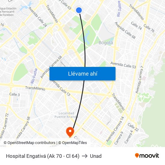 Hospital Engativá (Ak 70 - Cl 64) to Unad map