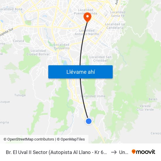 Br. El Uval II Sector (Autopista Al Llano - Kr 6b Este) to Unad map