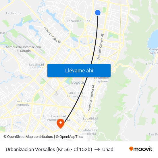 Urbanización Versalles (Kr 56 - Cl 152b) to Unad map