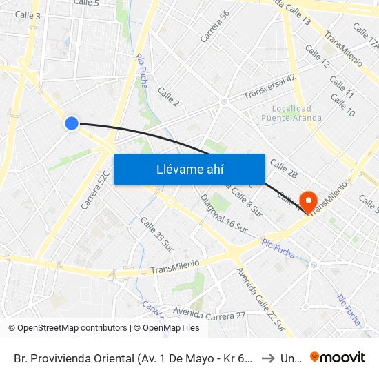 Br. Provivienda Oriental (Av. 1 De Mayo - Kr 68h) (A) to Unad map