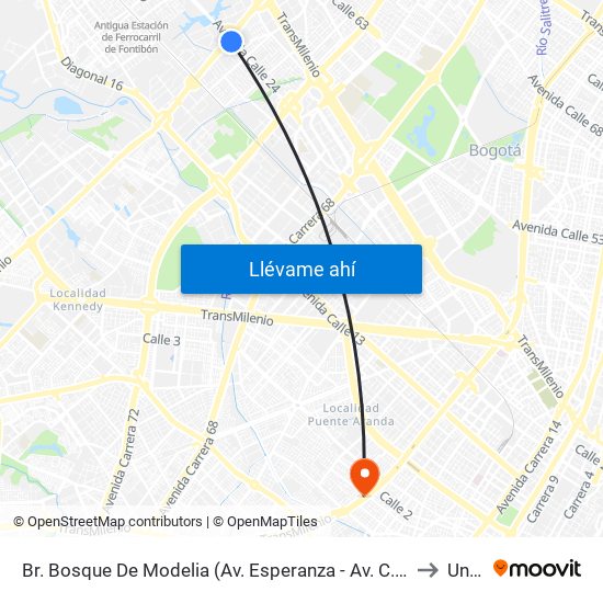 Br. Bosque De Modelia (Av. Esperanza - Av. C. De Cali) to Unad map