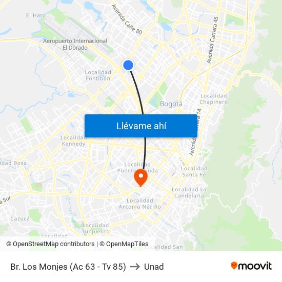 Br. Los Monjes (Ac 63 - Tv 85) to Unad map