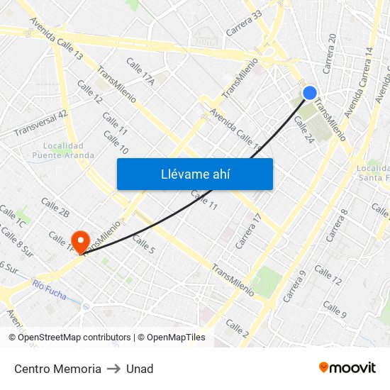 Centro Memoria to Unad map