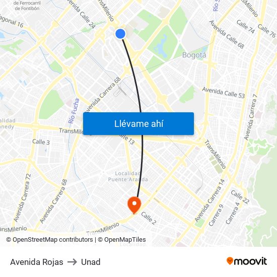 Avenida Rojas to Unad map