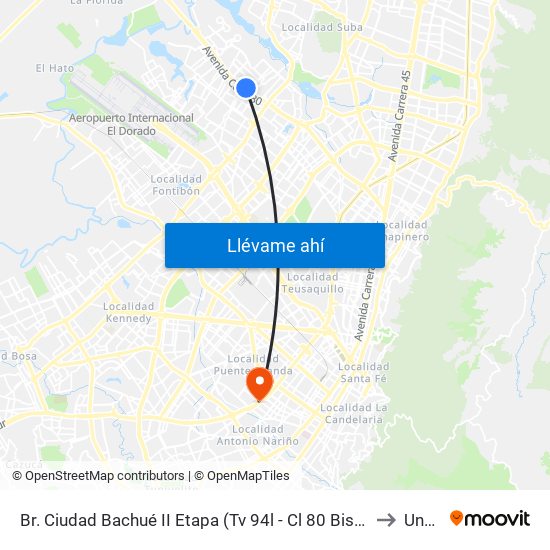 Br. Ciudad Bachué II Etapa (Tv 94l - Cl 80 Bis A) to Unad map