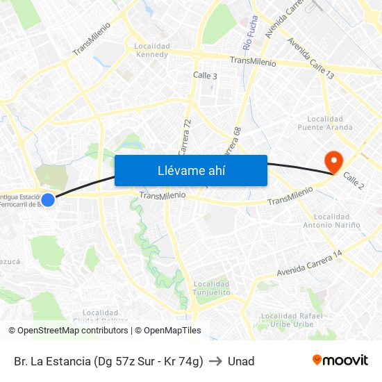 Br. La Estancia (Dg 57z Sur - Kr 74g) to Unad map