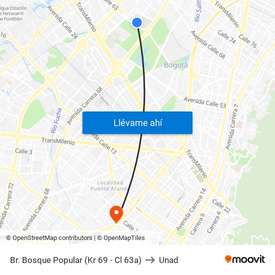 Br. Bosque Popular (Kr 69 - Cl 63a) to Unad map