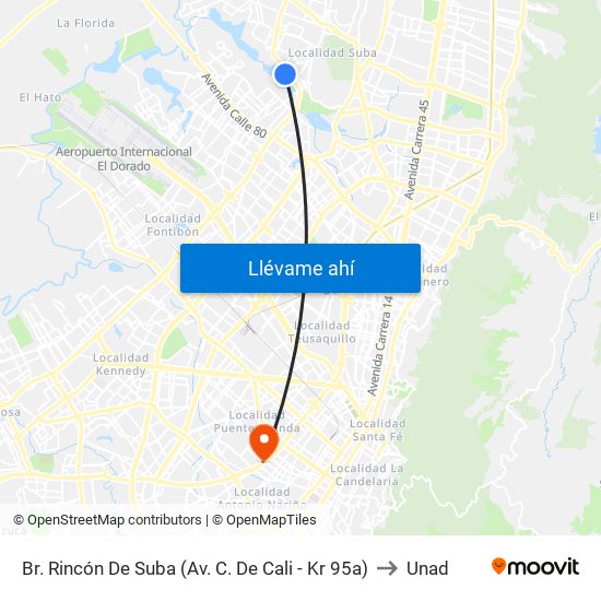 Br. Rincón De Suba (Av. C. De Cali - Kr 95a) to Unad map