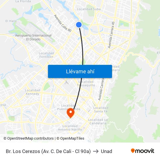 Br. Los Cerezos (Av. C. De Cali - Cl 90a) to Unad map