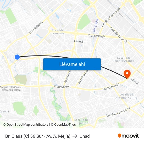Br. Class (Cl 56 Sur - Av. A. Mejía) to Unad map