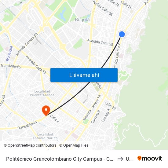 Politécnico Grancolombiano City Campus  - Calle 61 - Carrera 9 to Unad map
