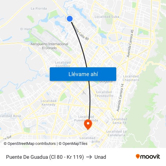 Puente De Guadua (Cl 80 - Kr 119) to Unad map