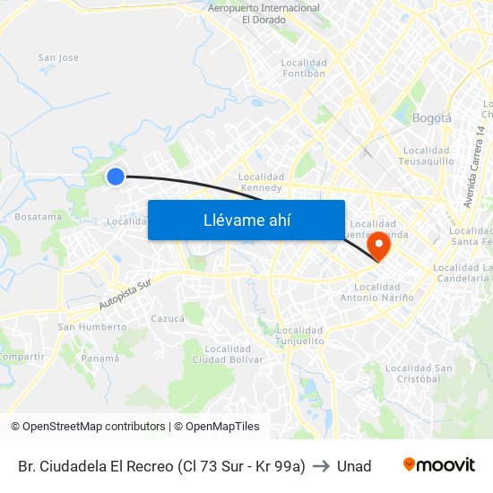 Br. Ciudadela El Recreo (Cl 73 Sur - Kr 99a) to Unad map