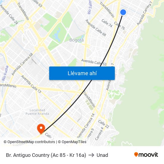 Br. Antiguo Country (Ac 85 - Kr 16a) to Unad map