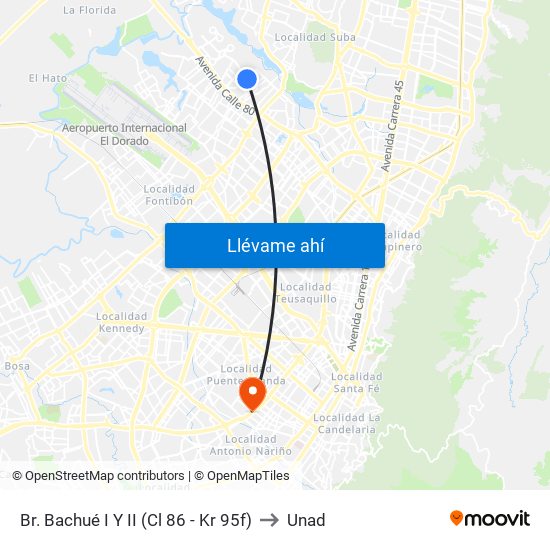 Br. Bachué I Y II (Cl 86 - Kr 95f) to Unad map