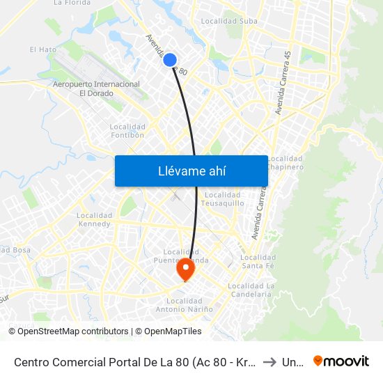 Centro Comercial Portal De La 80 (Ac 80 - Kr 99) to Unad map
