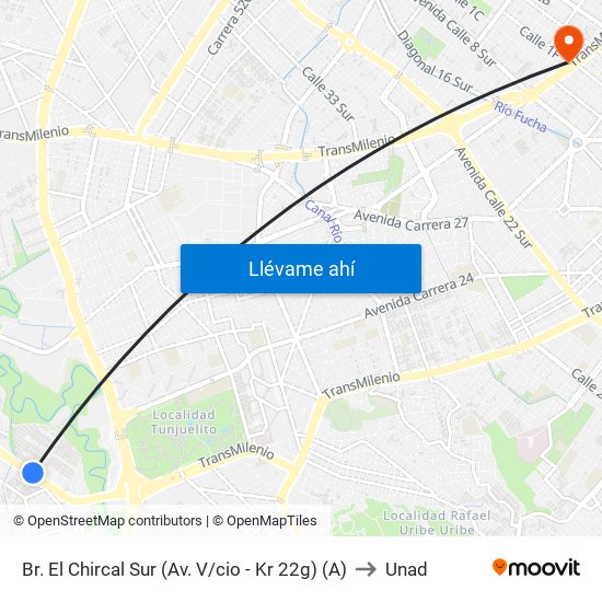 Br. El Chircal Sur (Av. V/cio - Kr 22g) (A) to Unad map