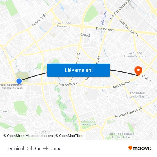 Terminal Del Sur to Unad map