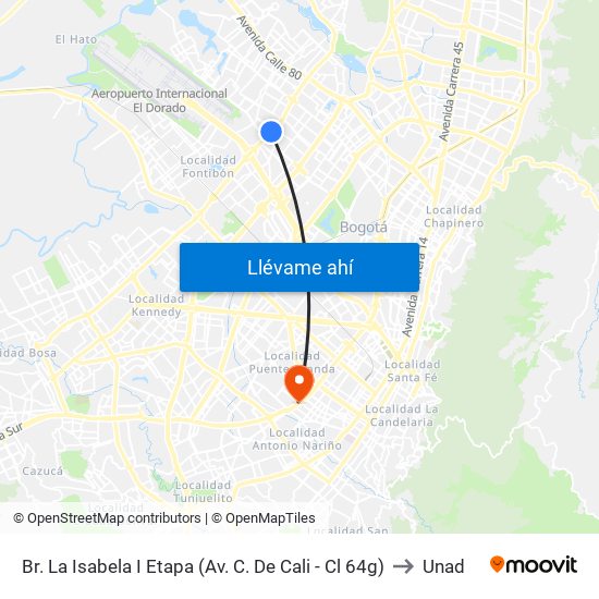 Br. La Isabela I Etapa (Av. C. De Cali - Cl 64g) to Unad map