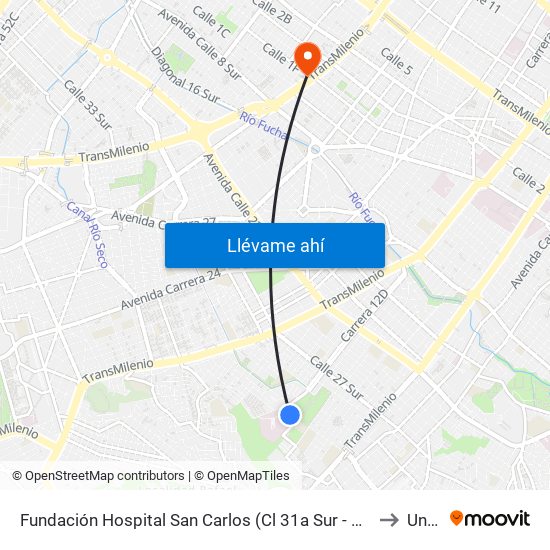 Fundación Hospital San Carlos (Cl 31a Sur - Kr 12b) to Unad map