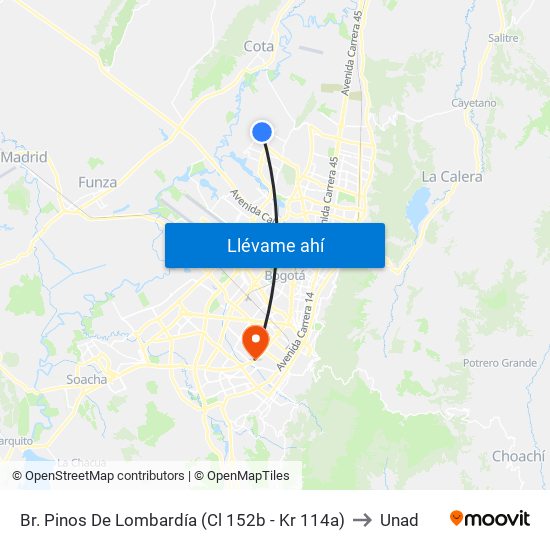 Br. Pinos De Lombardía (Cl 152b - Kr 114a) to Unad map