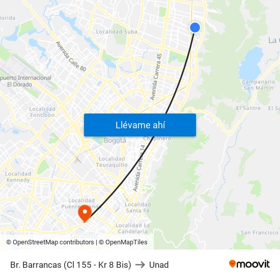 Br. Barrancas (Cl 155 - Kr 8 Bis) to Unad map