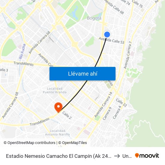 Estadio Nemesio Camacho El Campín (Ak 24 - Cl 53b) to Unad map