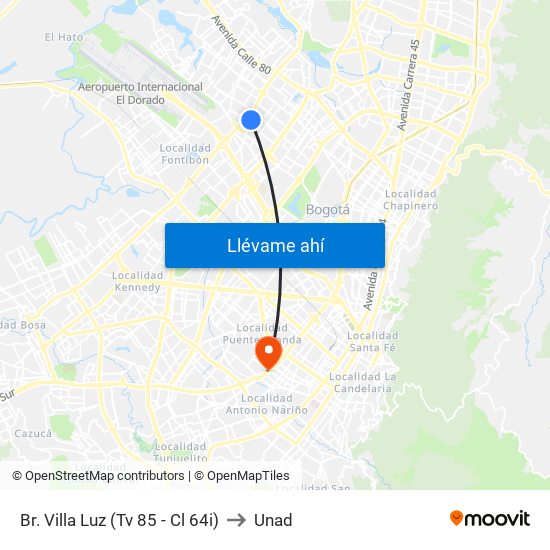 Br. Villa Luz (Tv 85 - Cl 64i) to Unad map