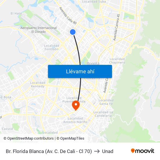 Br. Florida Blanca (Av. C. De Cali - Cl 70) to Unad map