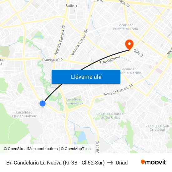 Br. Candelaria La Nueva (Kr 38 - Cl 62 Sur) to Unad map