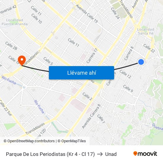 Parque De Los Periodistas (Kr 4 - Cl 17) to Unad map