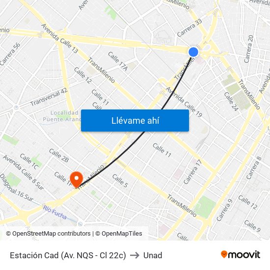 Estación Cad (Av. NQS - Cl 22c) to Unad map