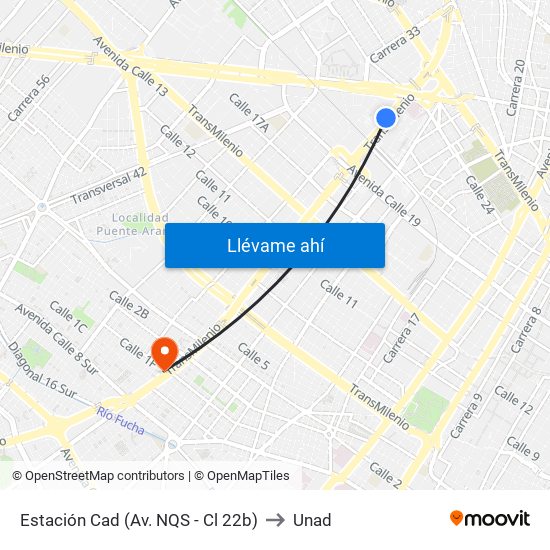 Estación Cad (Av. NQS - Cl 22b) to Unad map