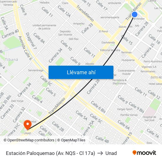 Estación Paloquemao (Av. NQS - Cl 17a) to Unad map