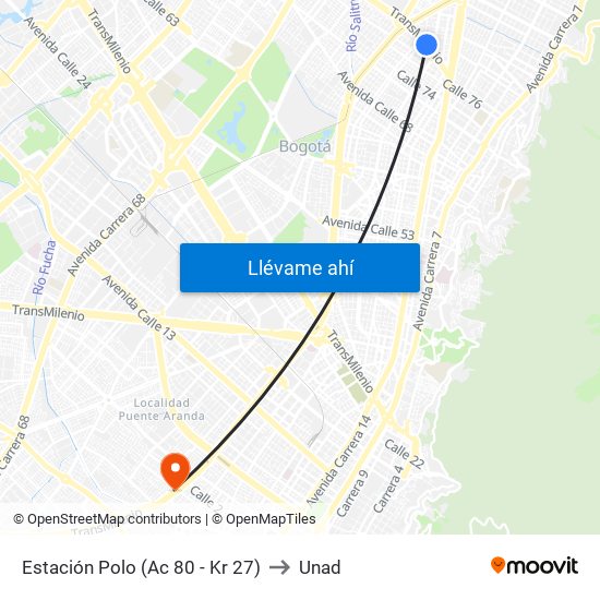 Estación Polo (Ac 80 - Kr 27) to Unad map