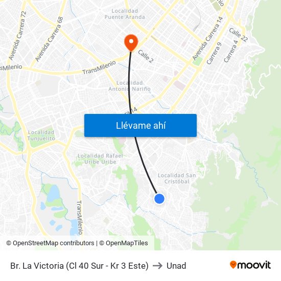 Br. La Victoria (Cl 40 Sur - Kr 3 Este) to Unad map