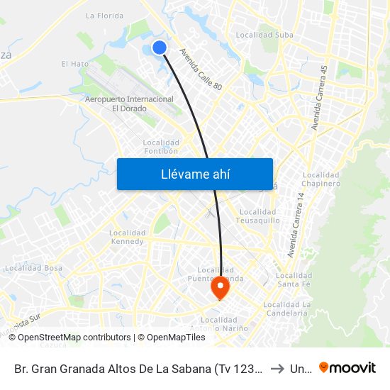 Br. Gran Granada Altos De La Sabana (Tv 123a - Dg 77b) to Unad map