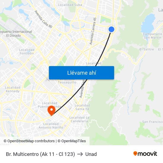 Br. Multicentro (Ak 11 - Cl 123) to Unad map